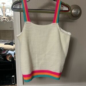 Pink Lily Textured White and colorful sweater. Never worn. Runs smaller.